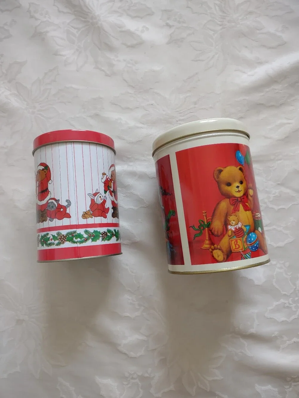 Vintage Teddy Bear Holiday Tin Cans With Lid